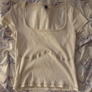 H&M White Fitted Crop Top with Short Sleeves